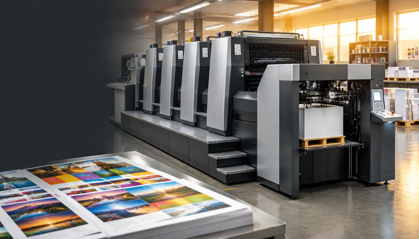 Modern offset multi-colour printing machine and printed sheets